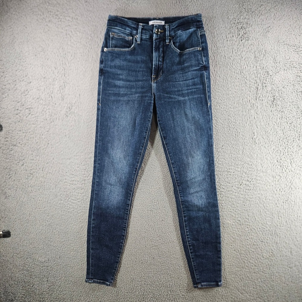 Good American Women Good Waist Skinny Jeans Blue Distressed‎ High Rise Size 2/26